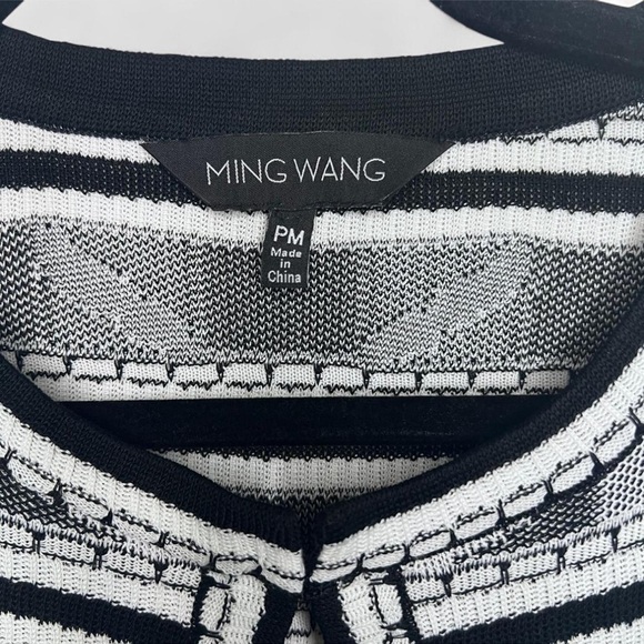 Ming Wang Petite Medium Black White Knit Sweater Jacket Cardigan Top - Picture 4 of 8